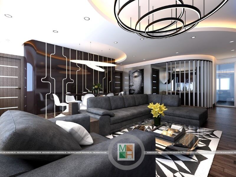 . Kiến trúc sư Morehome áp dụng các hình khối đơn giản và cụ thể để thiết kế một phòng khách chung cư đẹp, giúp gia chủ có trải nghiệm thuận tiện và rõ ràng hơn.