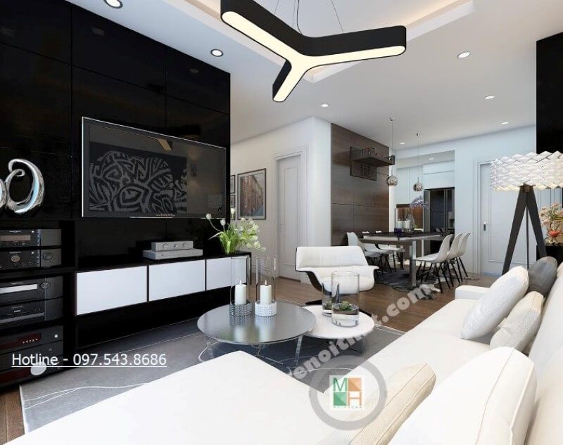 Phòng khách chung cư được thiết kế theo phong cách trẻ trung.